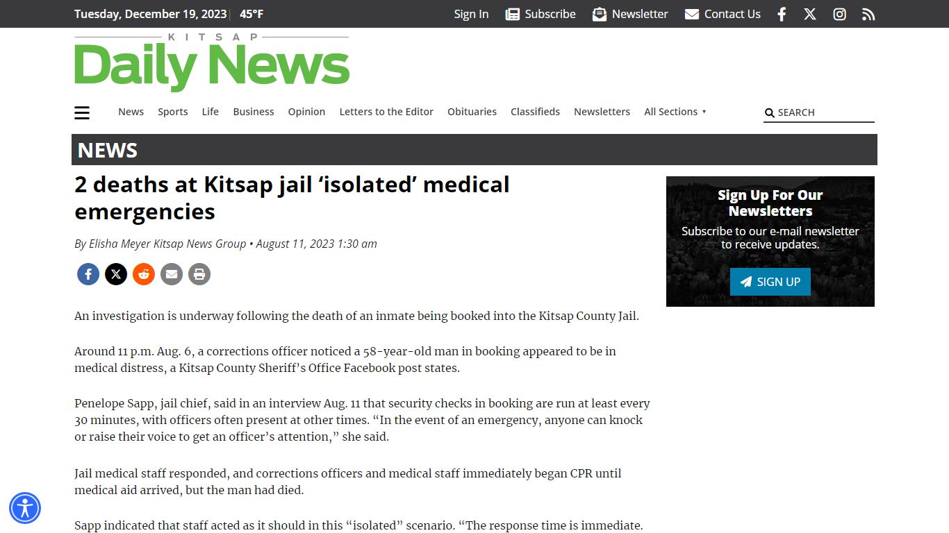2 deaths at Kitsap jail ‘isolated’ medical emergencies