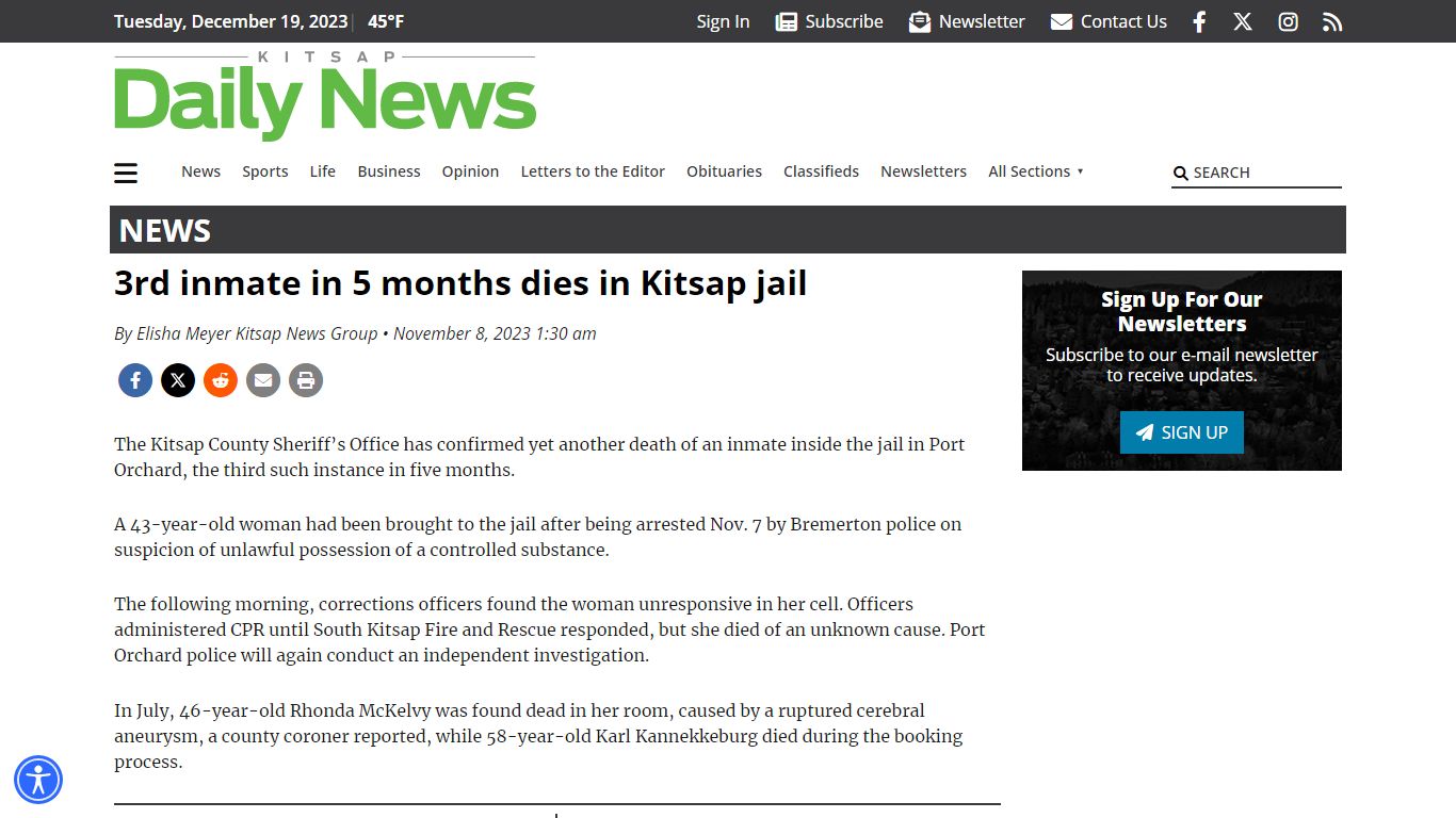 3rd inmate in 5 months dies in Kitsap jail | Kitsap Daily News