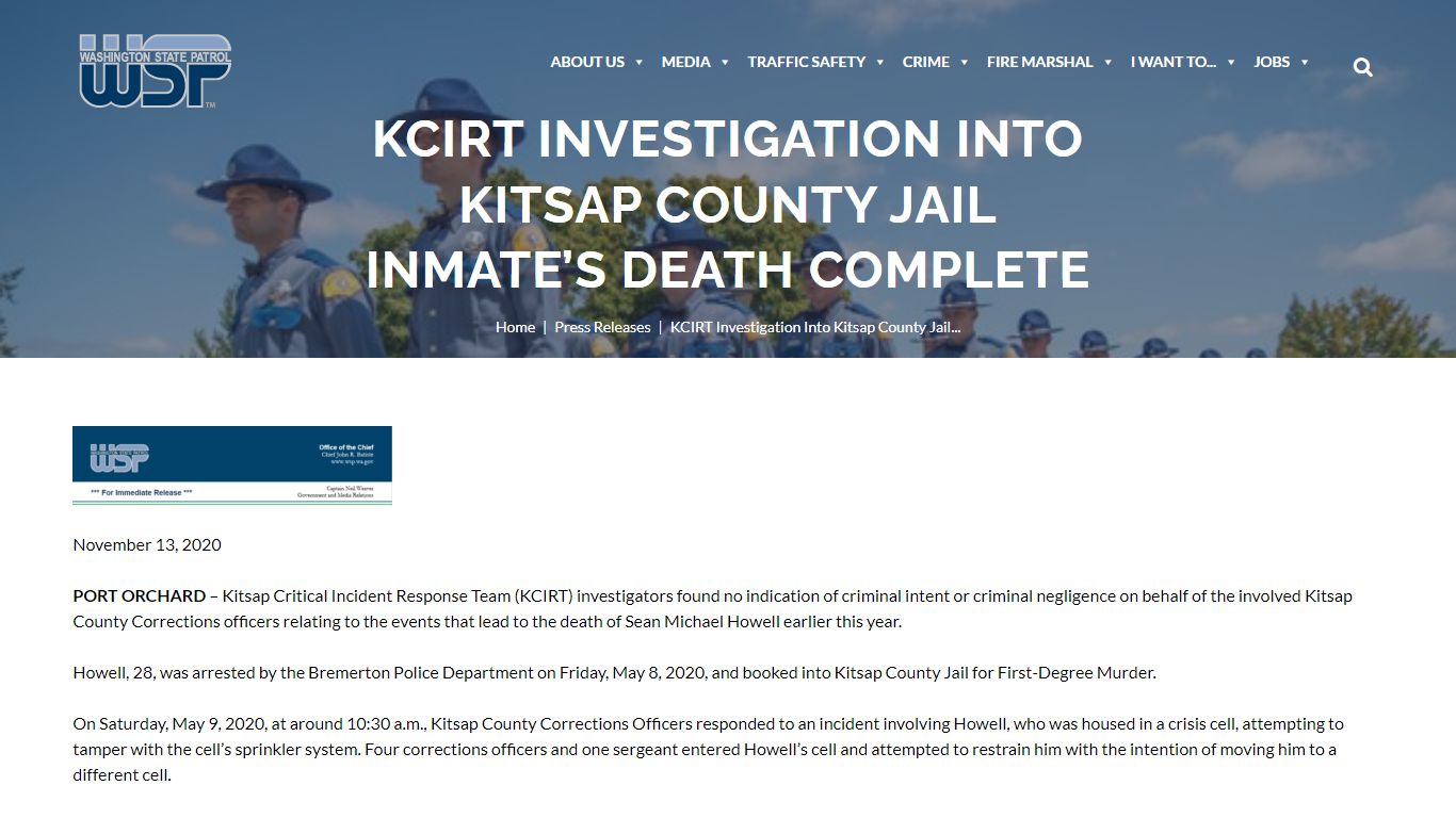 KCIRT Investigation Into Kitsap County Jail Inmate’s Death Complete